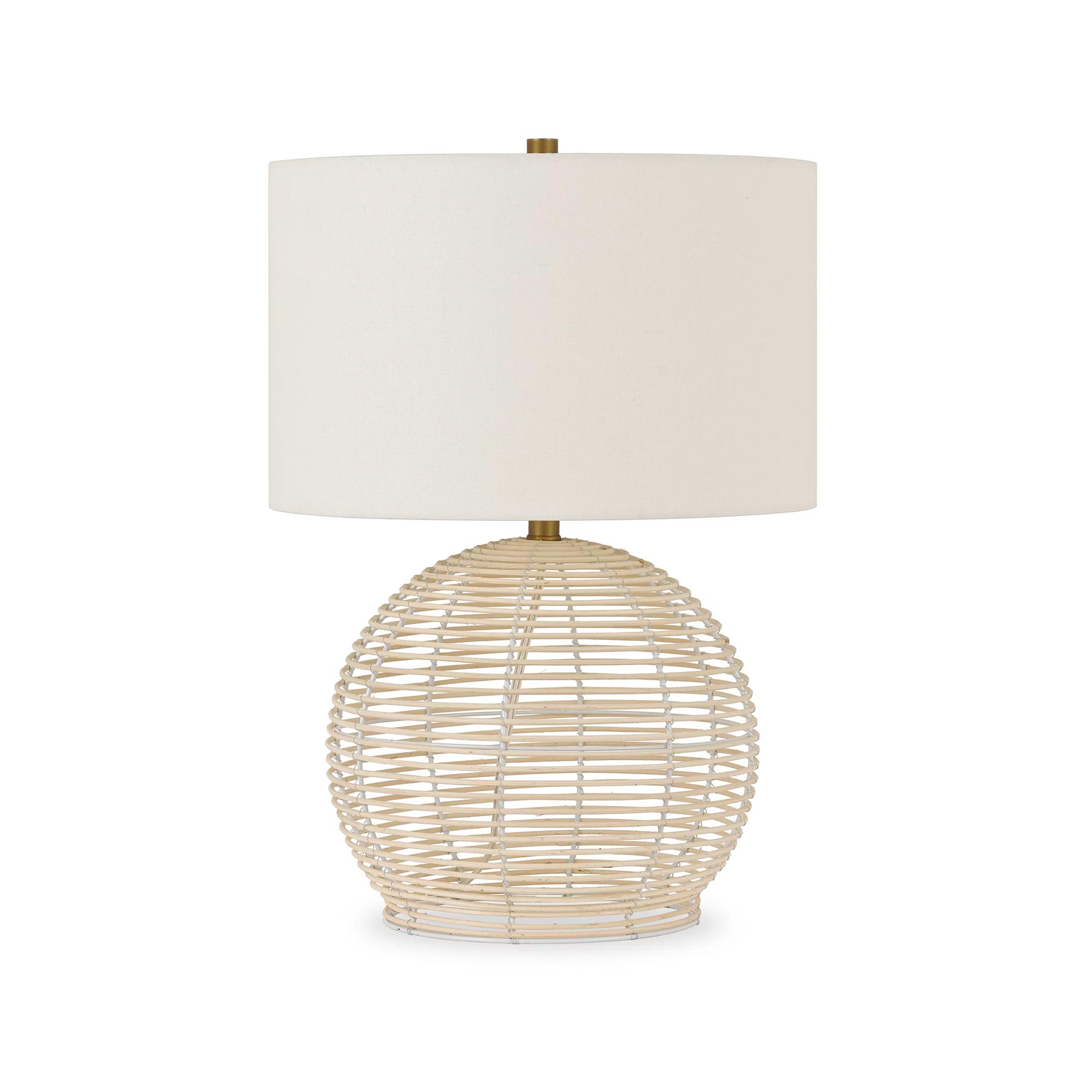 Evelyn&Zoe 21_ Coastal Rattan Table Lamp with White Drum Linen Shade - Image 3